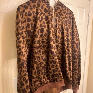 SHEIN Leopard Print Brown Lightweight Zip-Up Jacket